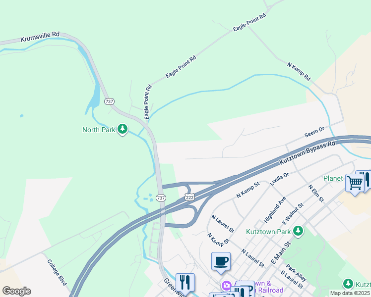 map of restaurants, bars, coffee shops, grocery stores, and more near in Kutztown