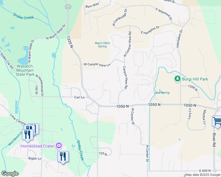 map of restaurants, bars, coffee shops, grocery stores, and more near 1128 Springer View Loop in Midway
