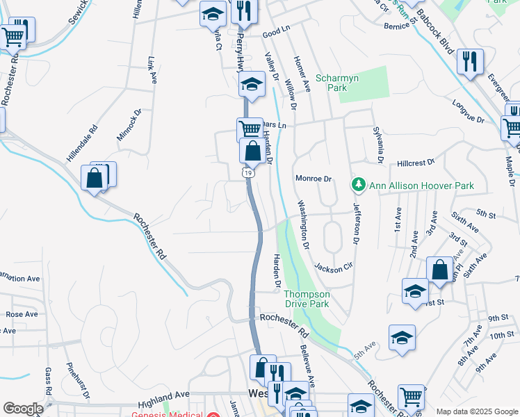 map of restaurants, bars, coffee shops, grocery stores, and more near 810 U.S. 19 in Pittsburgh