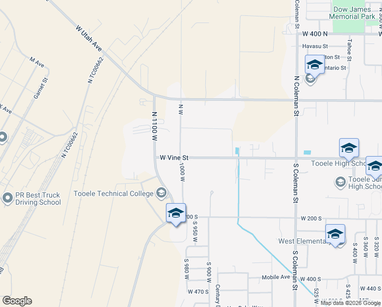 map of restaurants, bars, coffee shops, grocery stores, and more near 960 West Vine Street in Tooele