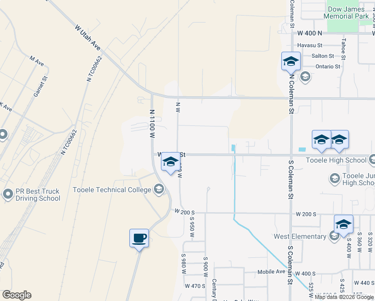 map of restaurants, bars, coffee shops, grocery stores, and more near 960 West Vine Street in Tooele