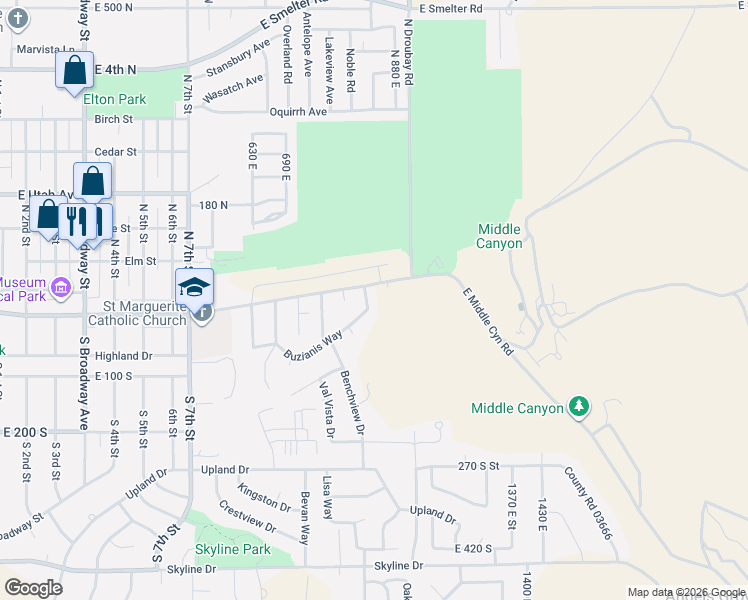 map of restaurants, bars, coffee shops, grocery stores, and more near 19 South 820 East in Tooele