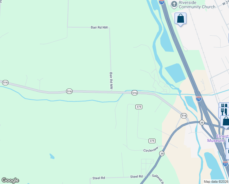 map of restaurants, bars, coffee shops, grocery stores, and more near 3401 Bair Road Northwest in Dover
