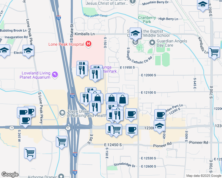 map of restaurants, bars, coffee shops, grocery stores, and more near in Draper