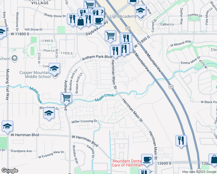 map of restaurants, bars, coffee shops, grocery stores, and more near 5368 Clouds Rest Lane in Herriman
