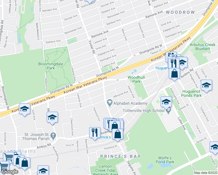 map of restaurants, bars, coffee shops, grocery stores, and more near 275 Bradford Avenue in Staten Island