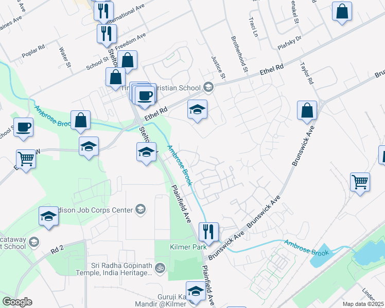 map of restaurants, bars, coffee shops, grocery stores, and more near 706 Jesse Way in Piscataway