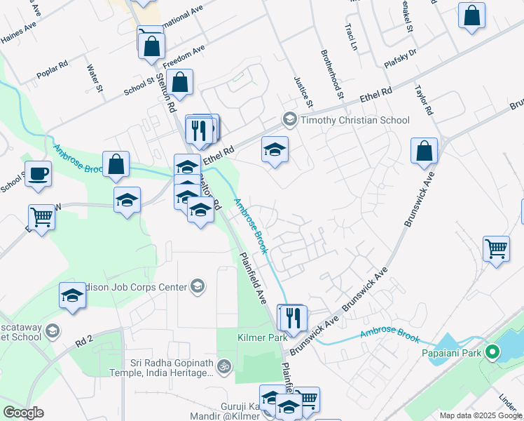 map of restaurants, bars, coffee shops, grocery stores, and more near 706 Jesse Way in Piscataway