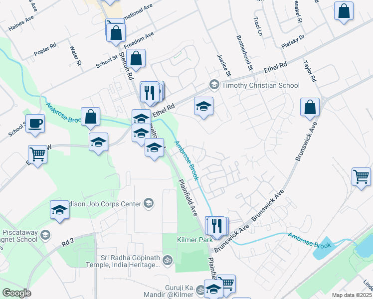 map of restaurants, bars, coffee shops, grocery stores, and more near 407 Jesse Way in Piscataway