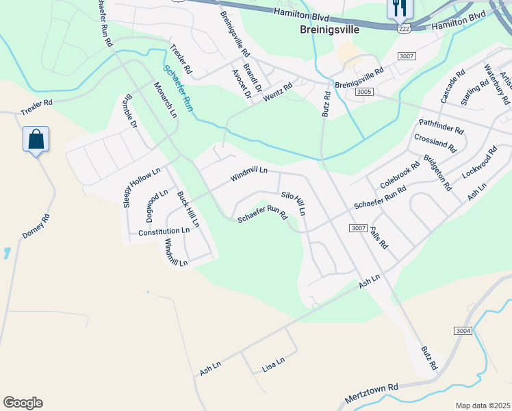 map of restaurants, bars, coffee shops, grocery stores, and more near 1540 Silo Hill Lane in Breinigsville