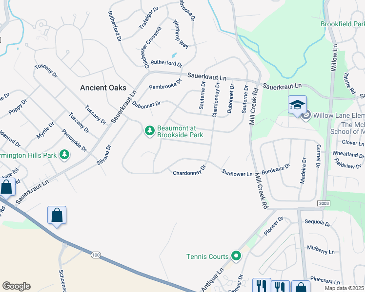 map of restaurants, bars, coffee shops, grocery stores, and more near 6668 Arbordeau Lane in Macungie