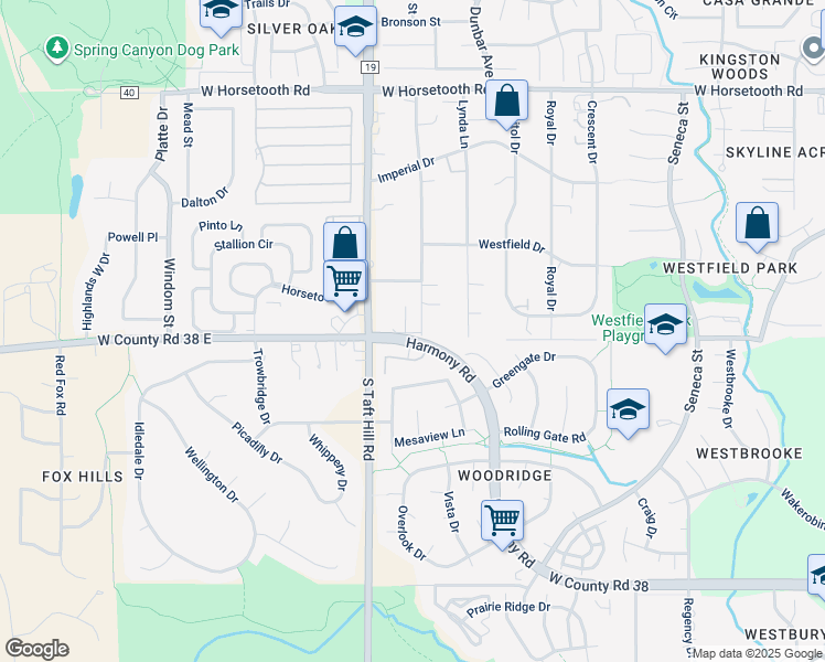 map of restaurants, bars, coffee shops, grocery stores, and more near 4020 South Taft Hill Road in Fort Collins