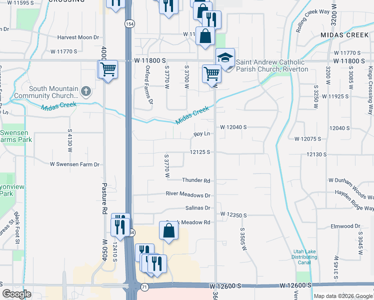 map of restaurants, bars, coffee shops, grocery stores, and more near 3721 Sweet Vera Lane in Riverton