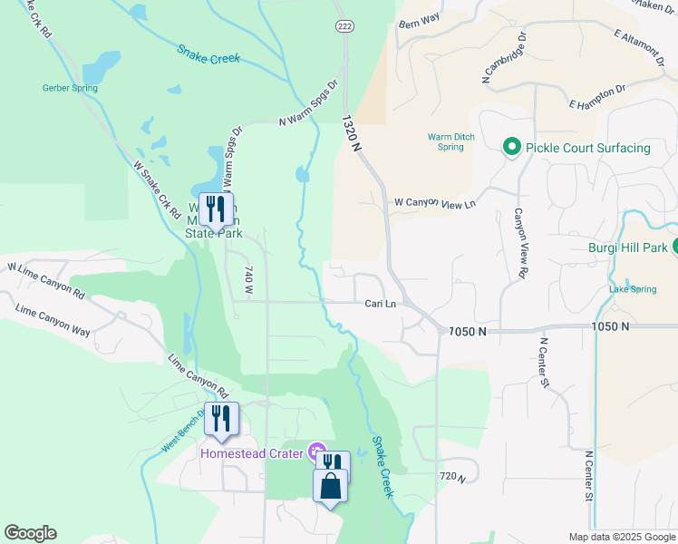 map of restaurants, bars, coffee shops, grocery stores, and more near 554 West 1150 North in Midway