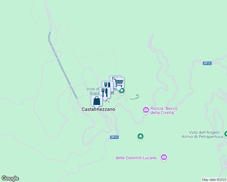 map of restaurants, bars, coffee shops, grocery stores, and more near 47 Via Roma in Castelmezzano