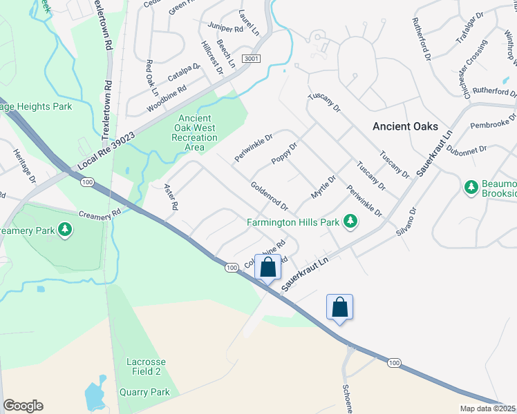 map of restaurants, bars, coffee shops, grocery stores, and more near 2109 Aster Road in Macungie