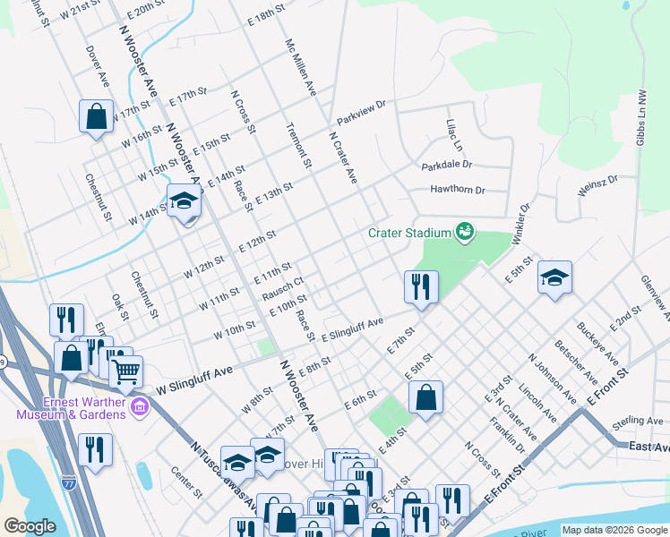 map of restaurants, bars, coffee shops, grocery stores, and more near 315 East 10th Street in Dover