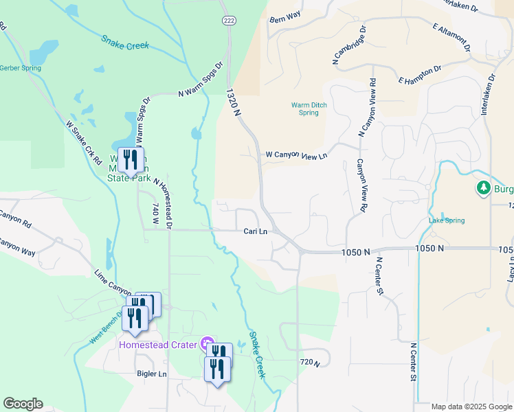 map of restaurants, bars, coffee shops, grocery stores, and more near 1144 455 West in Midway
