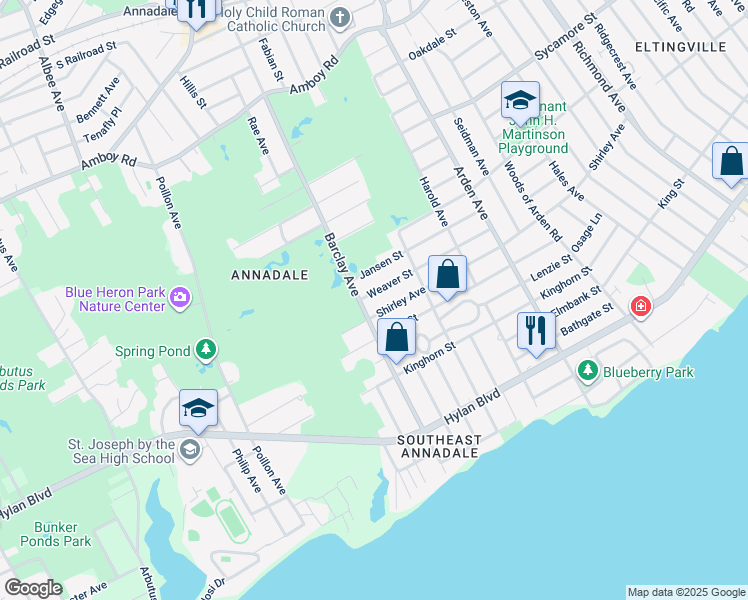 map of restaurants, bars, coffee shops, grocery stores, and more near 144 Weaver Street in Staten Island