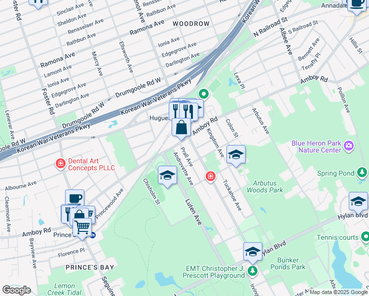 map of restaurants, bars, coffee shops, grocery stores, and more near 939 Huguenot Avenue in Staten Island