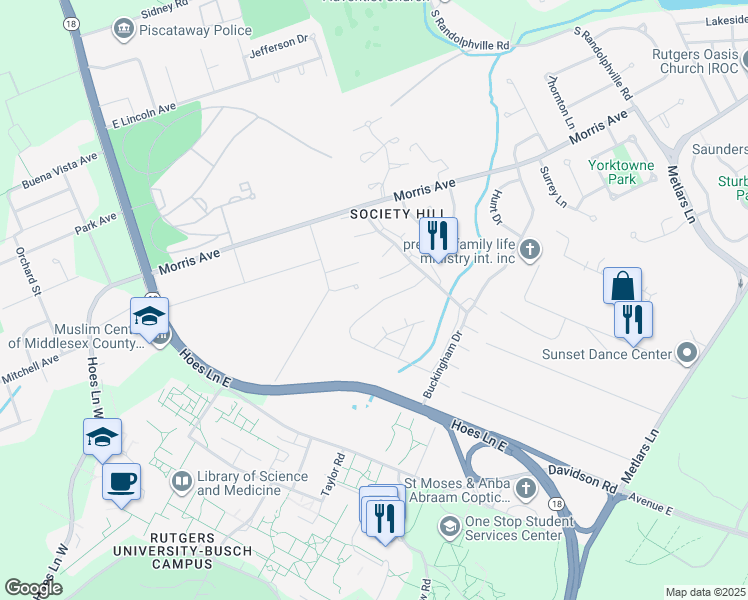 map of restaurants, bars, coffee shops, grocery stores, and more near 179 Chippenham Court in Piscataway