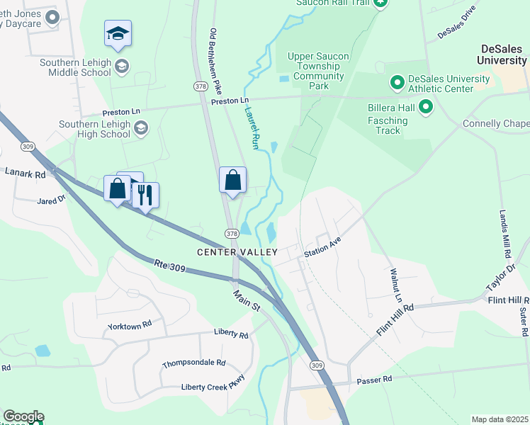 map of restaurants, bars, coffee shops, grocery stores, and more near 3621 Station Avenue in Lehigh County