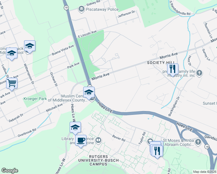 map of restaurants, bars, coffee shops, grocery stores, and more near 869 Gates Avenue in Piscataway