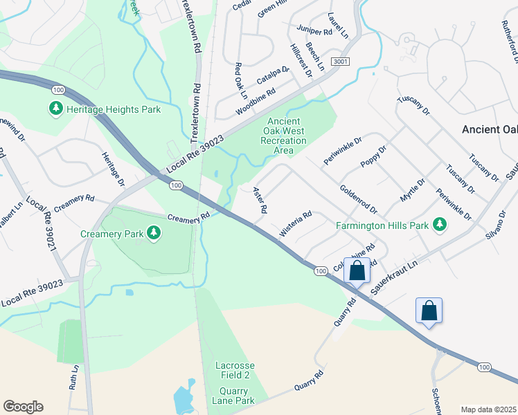 map of restaurants, bars, coffee shops, grocery stores, and more near 1795 Aster Road in Macungie
