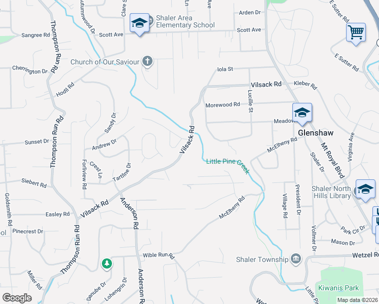 map of restaurants, bars, coffee shops, grocery stores, and more near 503 Vilsack Road in Glenshaw