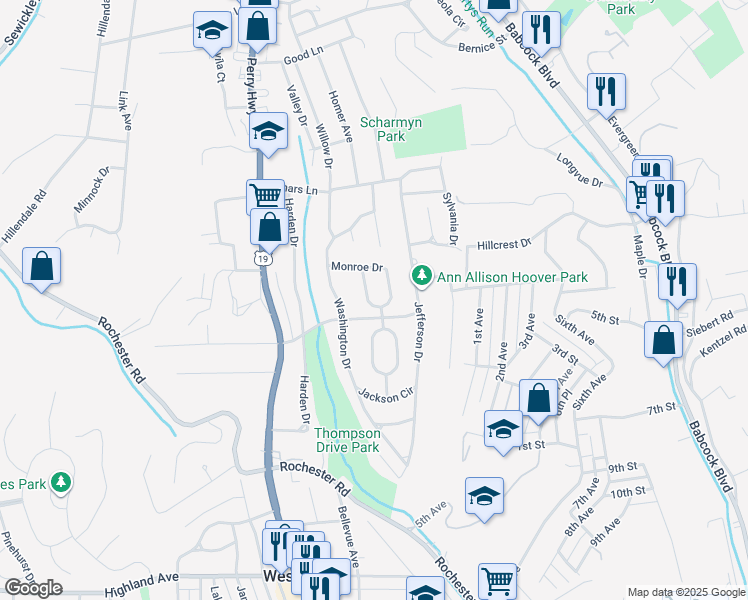 map of restaurants, bars, coffee shops, grocery stores, and more near 808 West Monroe Circle in Pittsburgh