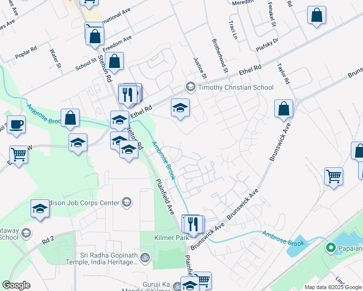 map of restaurants, bars, coffee shops, grocery stores, and more near 706 Jesse Way in Piscataway