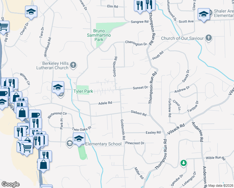 map of restaurants, bars, coffee shops, grocery stores, and more near 421 Goldsmith Road in Pittsburgh
