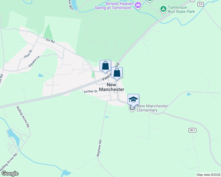 map of restaurants, bars, coffee shops, grocery stores, and more near in New Manchester