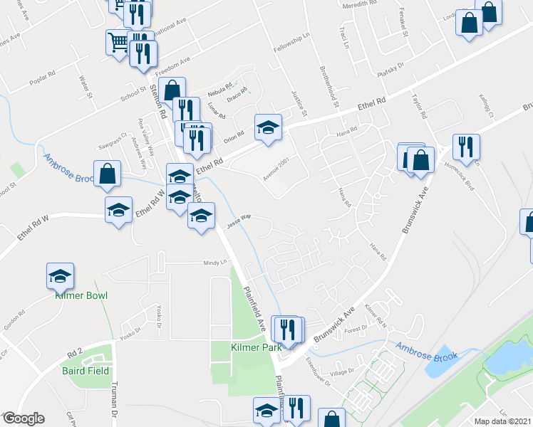 map of restaurants, bars, coffee shops, grocery stores, and more near 803 Jesse Way in Piscataway Township