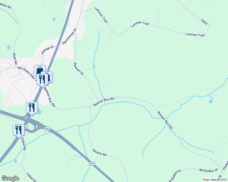 map of restaurants, bars, coffee shops, grocery stores, and more near 225 Beaver Run Road in Apollo