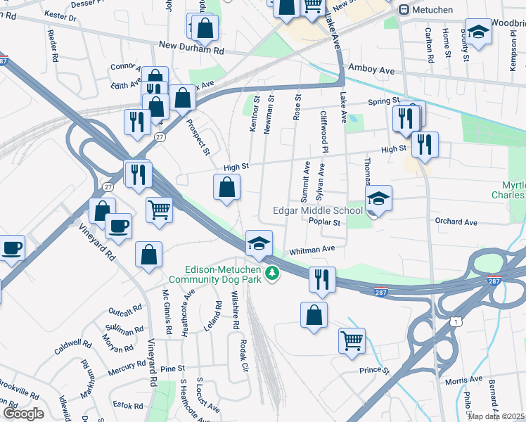 map of restaurants, bars, coffee shops, grocery stores, and more near 230 Newman Street in Metuchen