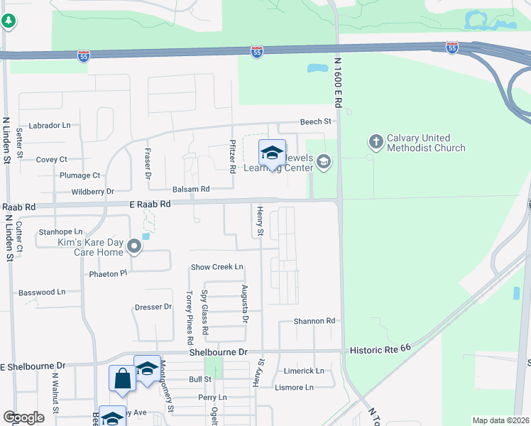 map of restaurants, bars, coffee shops, grocery stores, and more near 1636 Henry Street in Normal