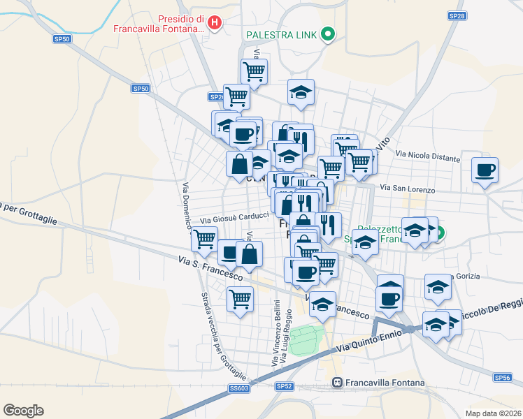 map of restaurants, bars, coffee shops, grocery stores, and more near 9/A Via Santa Cesarea in Francavilla Fontana