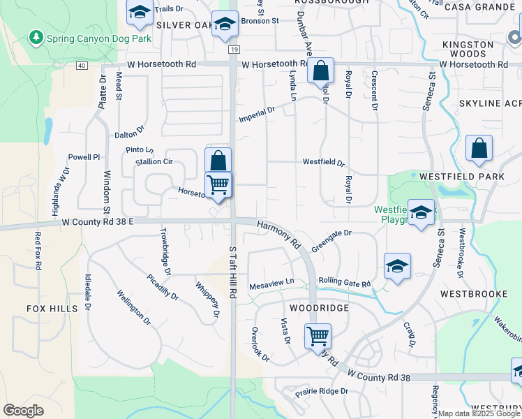 map of restaurants, bars, coffee shops, grocery stores, and more near 4020 South Taft Hill Road in Fort Collins