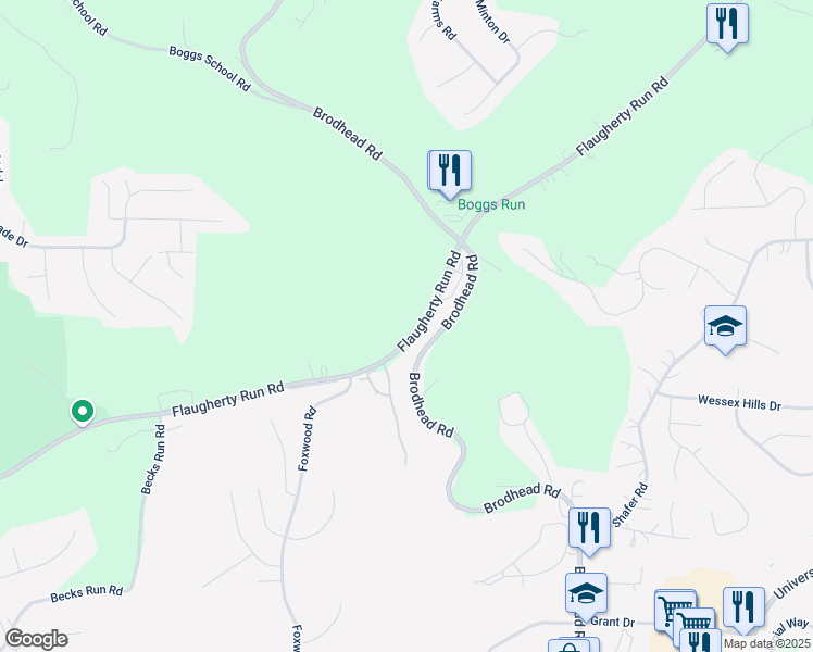 map of restaurants, bars, coffee shops, grocery stores, and more near 45 Flaugherty Run Road in Allegheny County