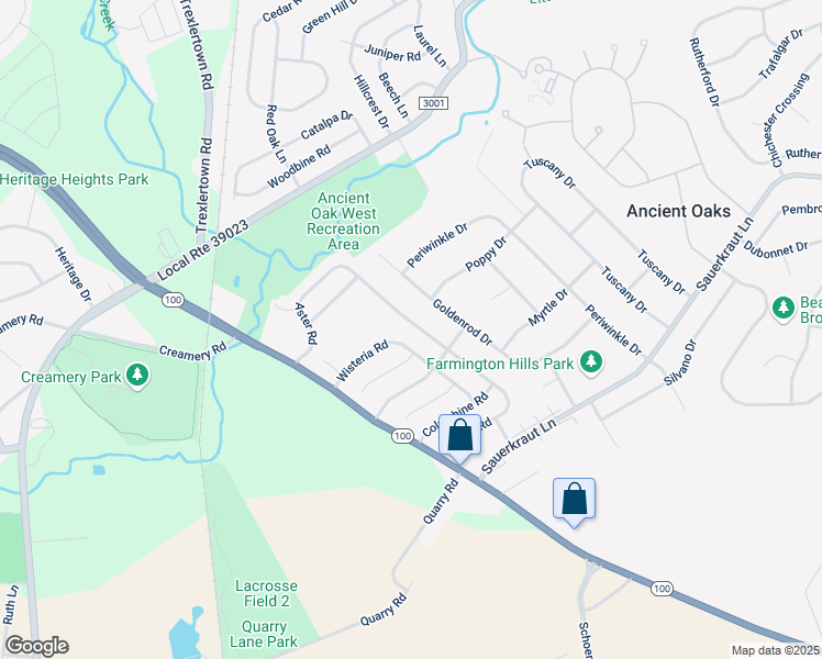 map of restaurants, bars, coffee shops, grocery stores, and more near 2078 Aster Road in Macungie