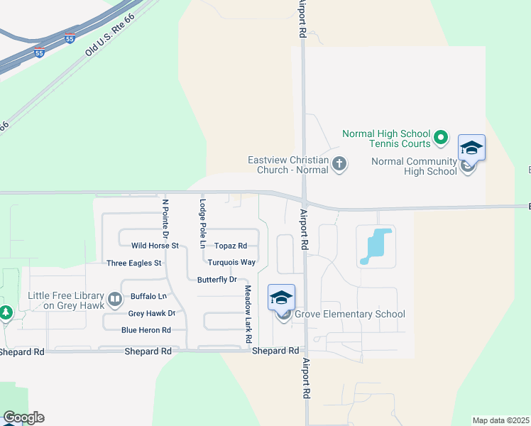map of restaurants, bars, coffee shops, grocery stores, and more near 1289 Healing Stone Court in Normal