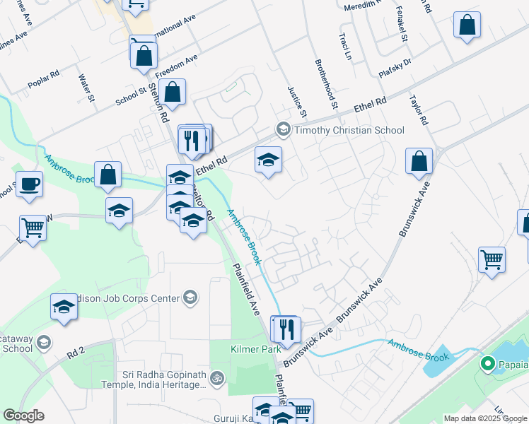 map of restaurants, bars, coffee shops, grocery stores, and more near 706 Jesse Way in Piscataway