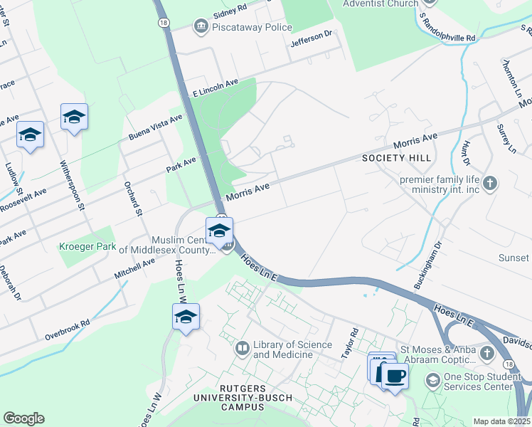 map of restaurants, bars, coffee shops, grocery stores, and more near 860 Gates Avenue in Piscataway Township