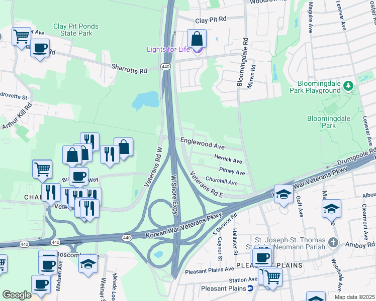 map of restaurants, bars, coffee shops, grocery stores, and more near 122 Gladwin Street in Staten Island