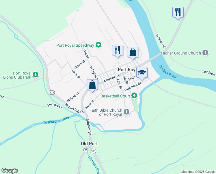 map of restaurants, bars, coffee shops, grocery stores, and more near 602 Main Street in Port Royal