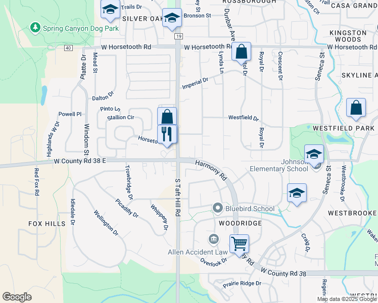 map of restaurants, bars, coffee shops, grocery stores, and more near 4020 South Taft Hill Road in Fort Collins