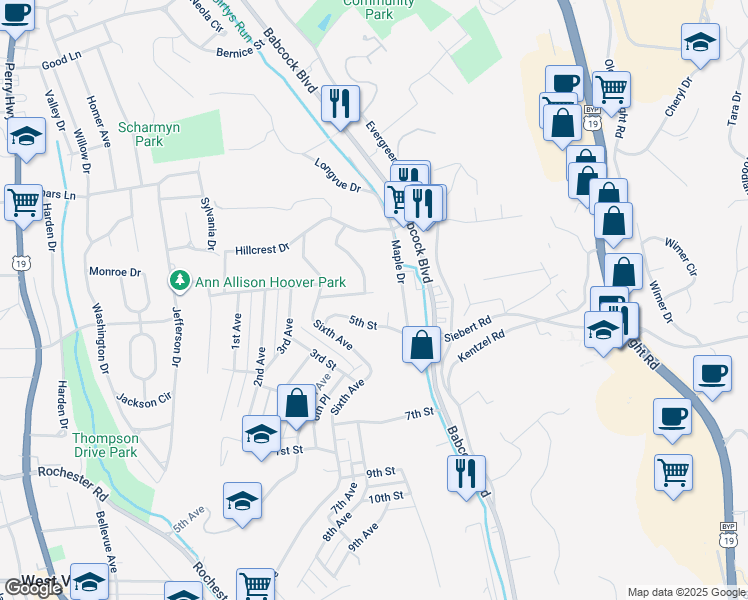 map of restaurants, bars, coffee shops, grocery stores, and more near 122 6th St in West View