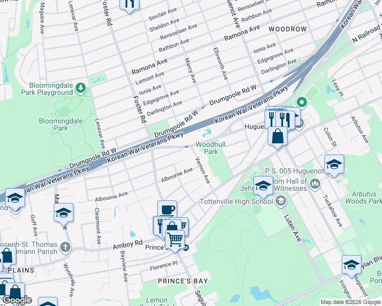 map of restaurants, bars, coffee shops, grocery stores, and more near 390 Vernon Avenue in Staten Island