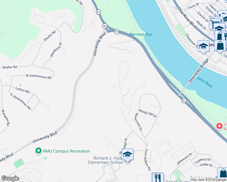 map of restaurants, bars, coffee shops, grocery stores, and more near 305 Lawrence Place in Carnot-Moon